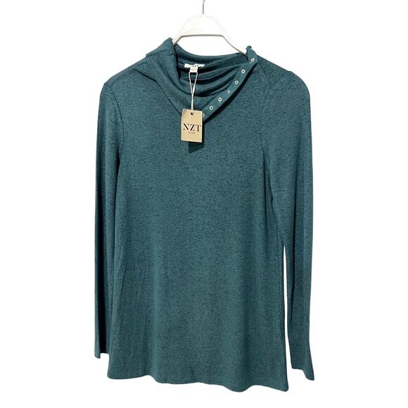 Nic+Zoe NZT Top Sweet Dreams Snap Neck Tee Heathered Teal Women's XSmall New! - Picture 2 of 12